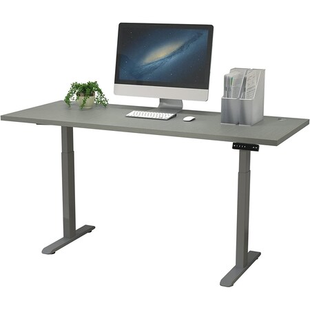 Lift It, 72x24 Electric Sit Stand Desk, 4 Memory/1 USB LED Control, Grey Strand Top, Silver Base